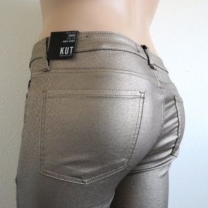 KUT from the KLOTH Connie Coated Fab AB Ankle Skinny Raw Hem in Metallic Bronze